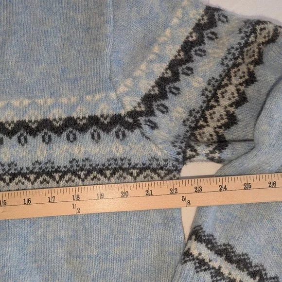 Vintage Indeed Fair Isle Shetland Wool Sweater Baby Blue Nordic Pullover Women L - Picture 6 of 8